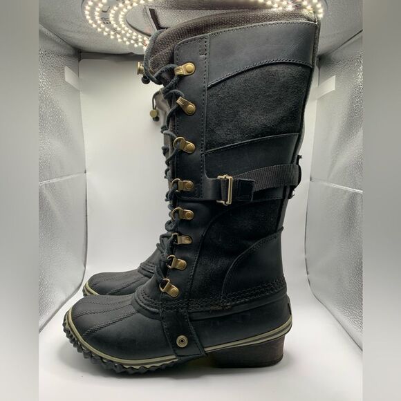 Sorel Conquest Carly Black Leather Winter Boots Style NL2033-010 Womens Size 7 - Picture 3 of 10